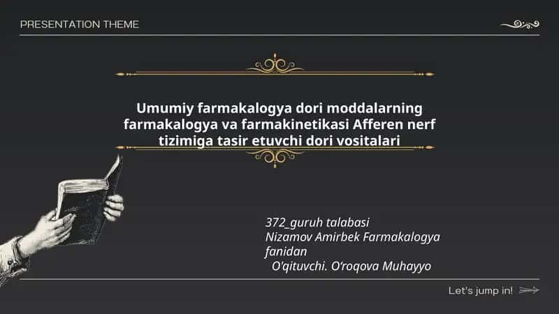 Umumiy farmakalogya dori moddalarning farmakalogya va farmakinetikasi Afferen nerf tizimiga tasir etuvchi dori vositalari