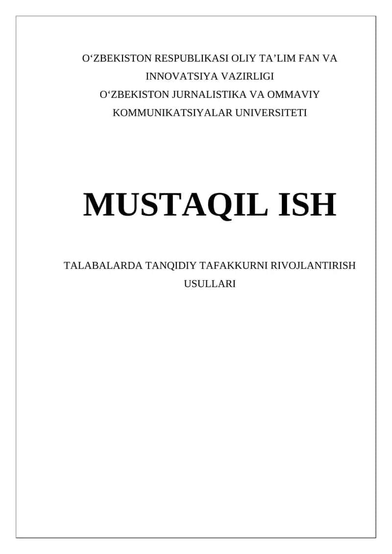 Tanqidiy Tafakkurni Rivojlantirish Usullari