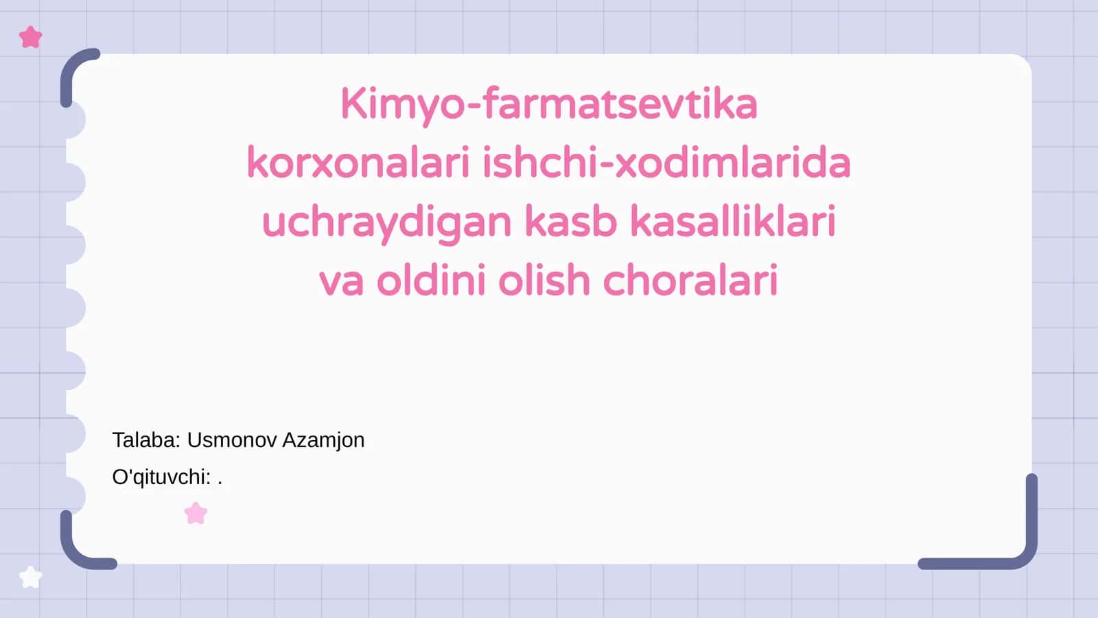 Kimyo-farmatsevtika korxonalari ishchi-xodimlarida uchraydigan kasb kasalliklari va oldini olish choralari