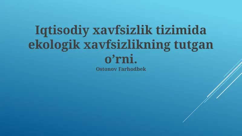 Ekologik xavfsizlik va iqtisodiy oqibatlar
