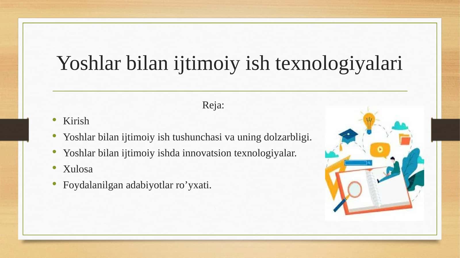 Yoshlar bilan ijtimoiy ish texnologiyalari