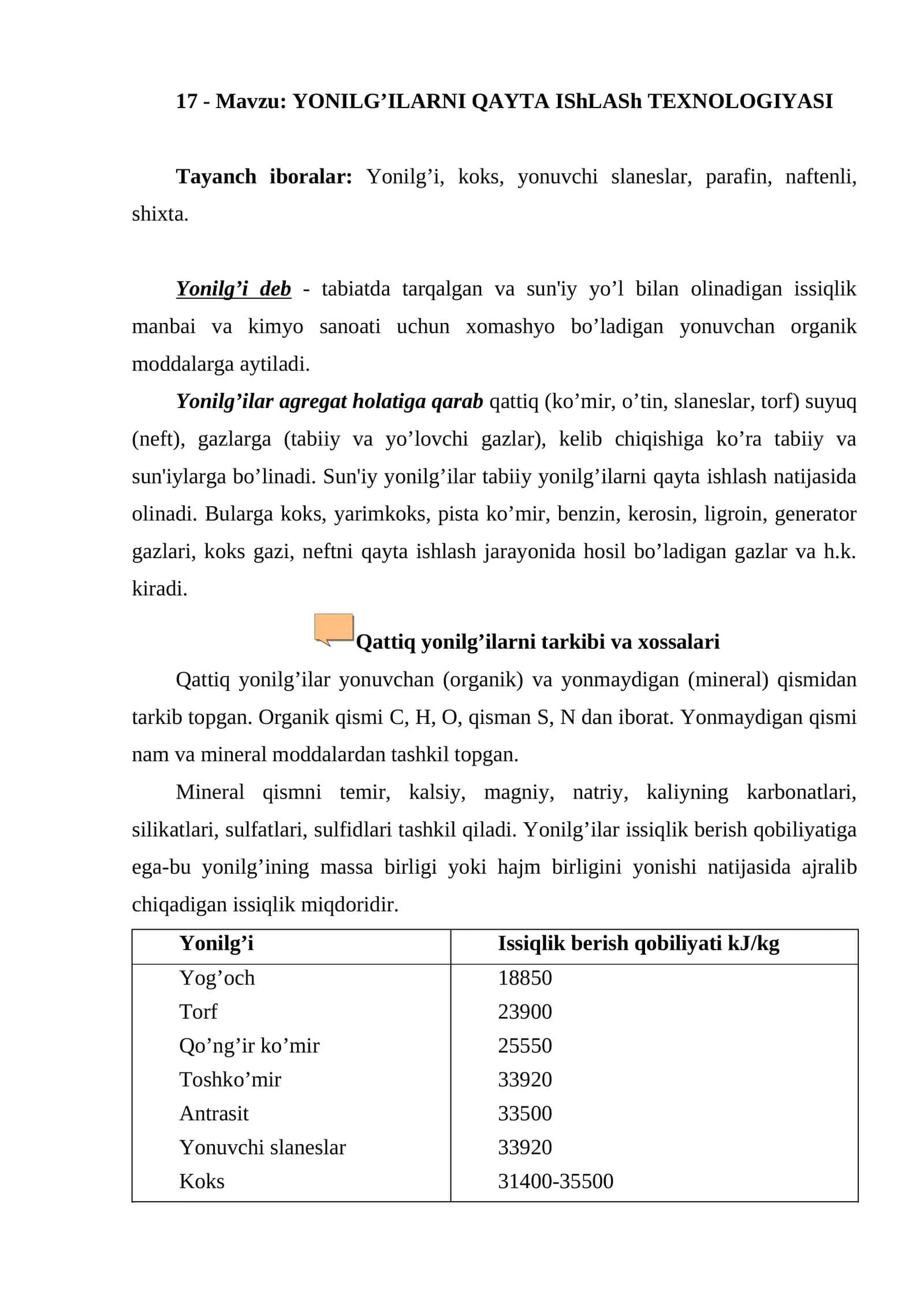 Yonilg’ilarni Qayta IShLASh TEXNOLOGIYASI