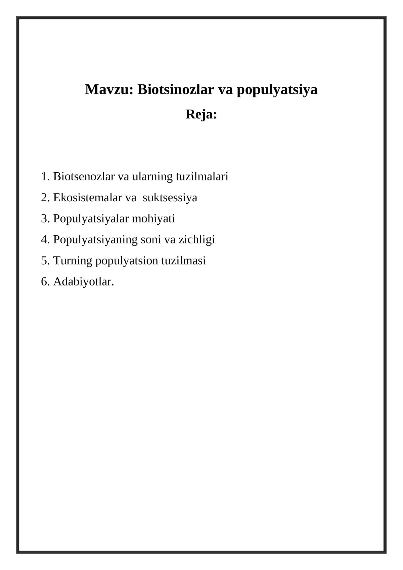Biotsenozlar va Populyatsiya