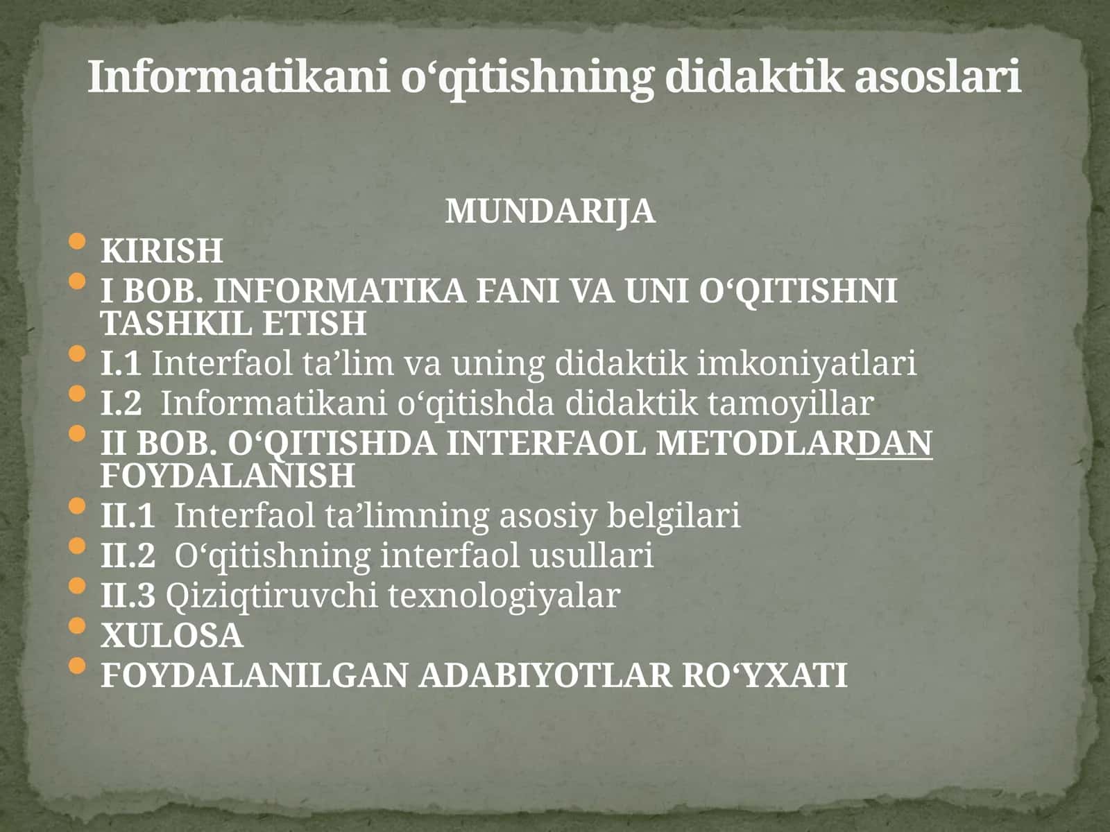 Informatikani o‘qitishning didaktik asoslari