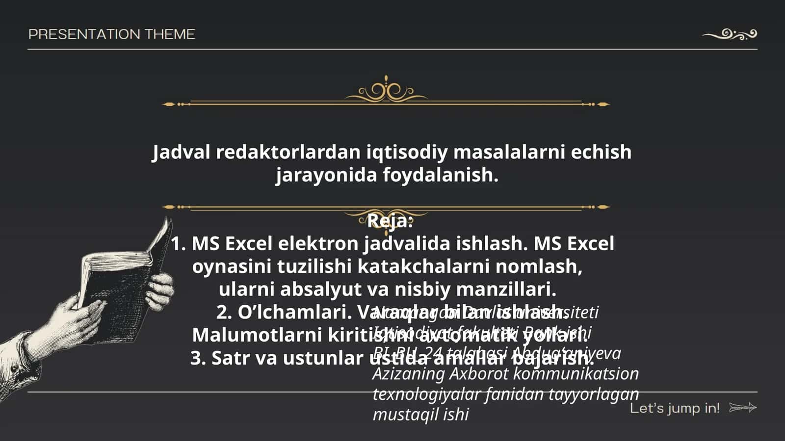 MS Excel elektron jadvalida ishlash