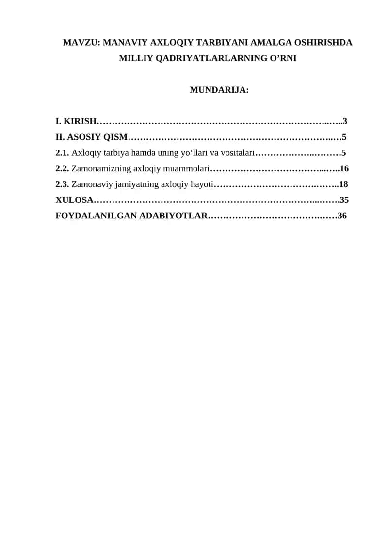 MANAVIY AXLOQIY TARBIYANI AMALGA OSHIRISHDA MILLIY QADRIYATLARLARNING OʼRNI