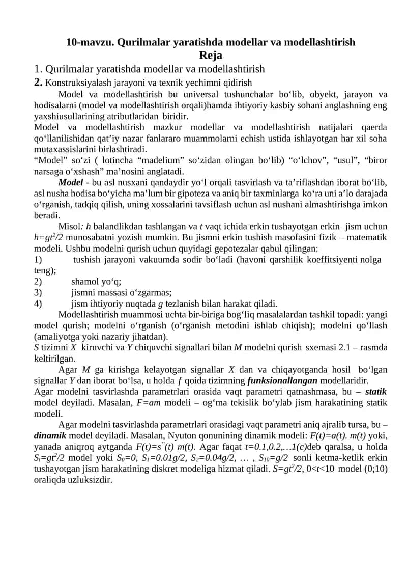 Qurilmalar yaratishda modellar va modellashtirish