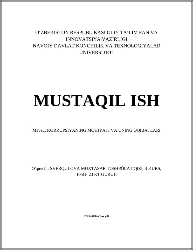 KORRUPSIYANING MOHIYATI VA UNING OQIBATLARI