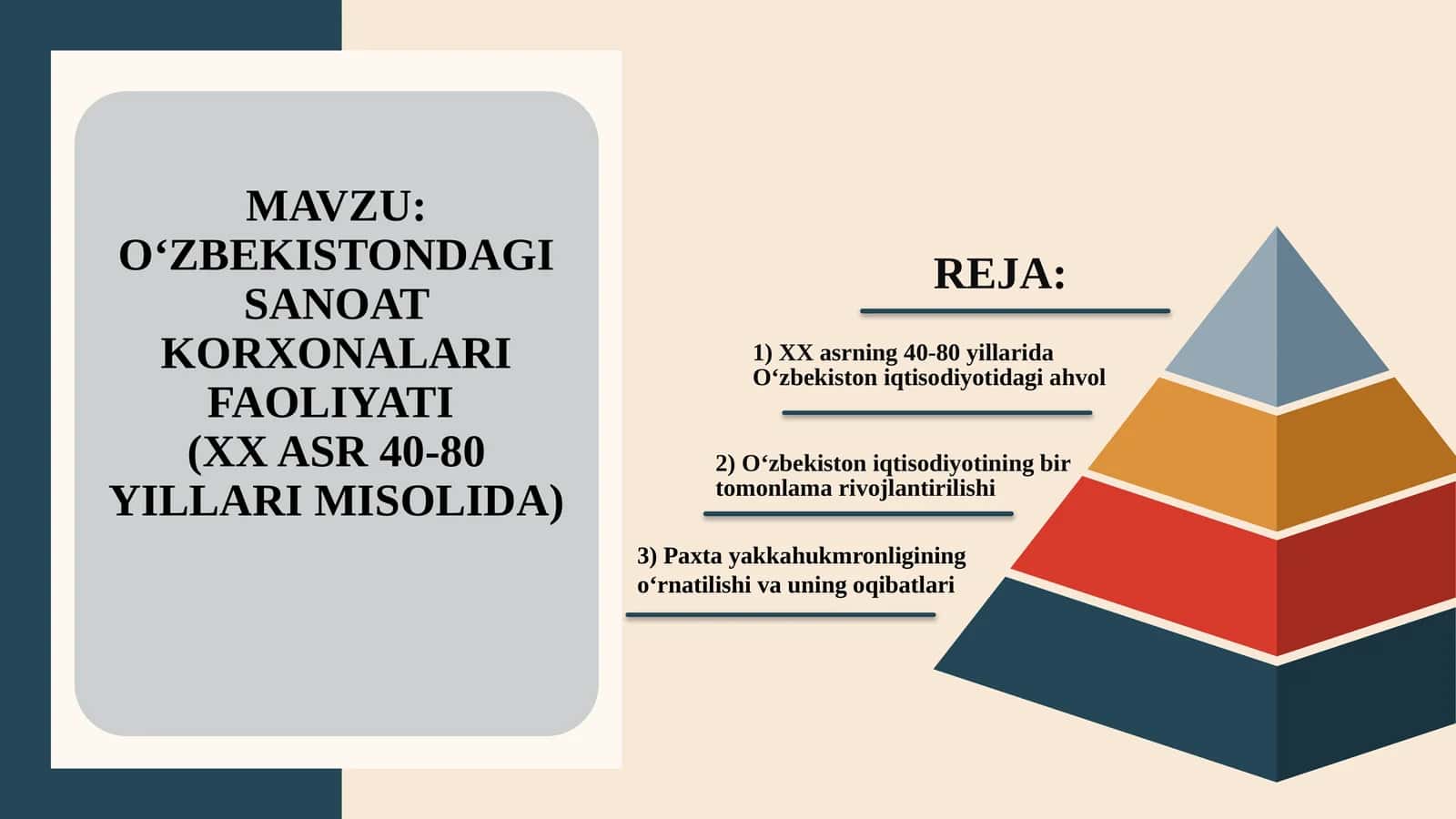 O‘ZBEKISTONDAGI SANOAT KORXONALARI FAOLIYATI (XX ASR 40-80 YILLARI MISOLIDA)