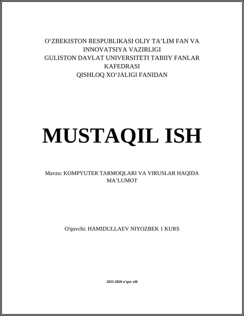 KOMPYUTER TARMOQLARI VA VIRUSLAR HAQIDA MAʼLUMOT