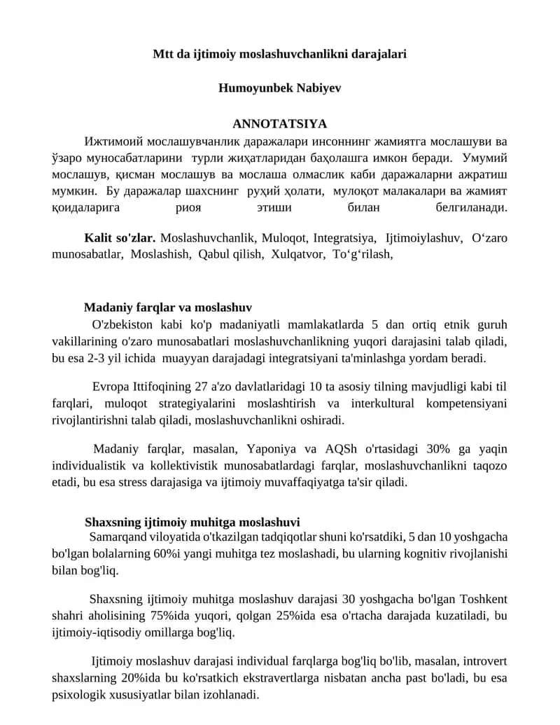 Ijtimoiy moslashuvchanlikni darajalari
