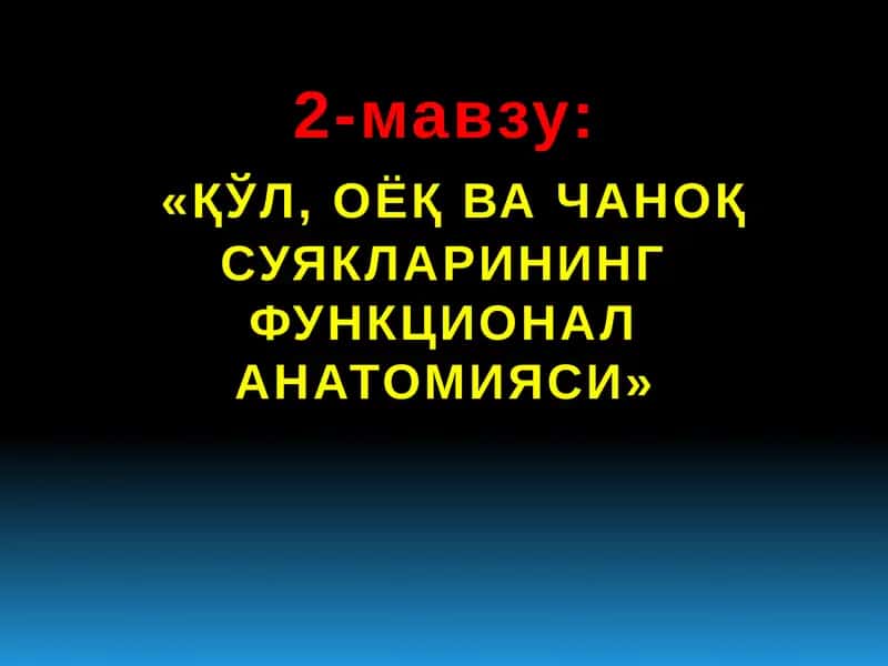«ҚЎЛ, ОЁҚ ВА ЧАНОҚ СУЯКЛАРИНИНГ ФУНКЦИОНАЛАНАТОМИЯСИ»