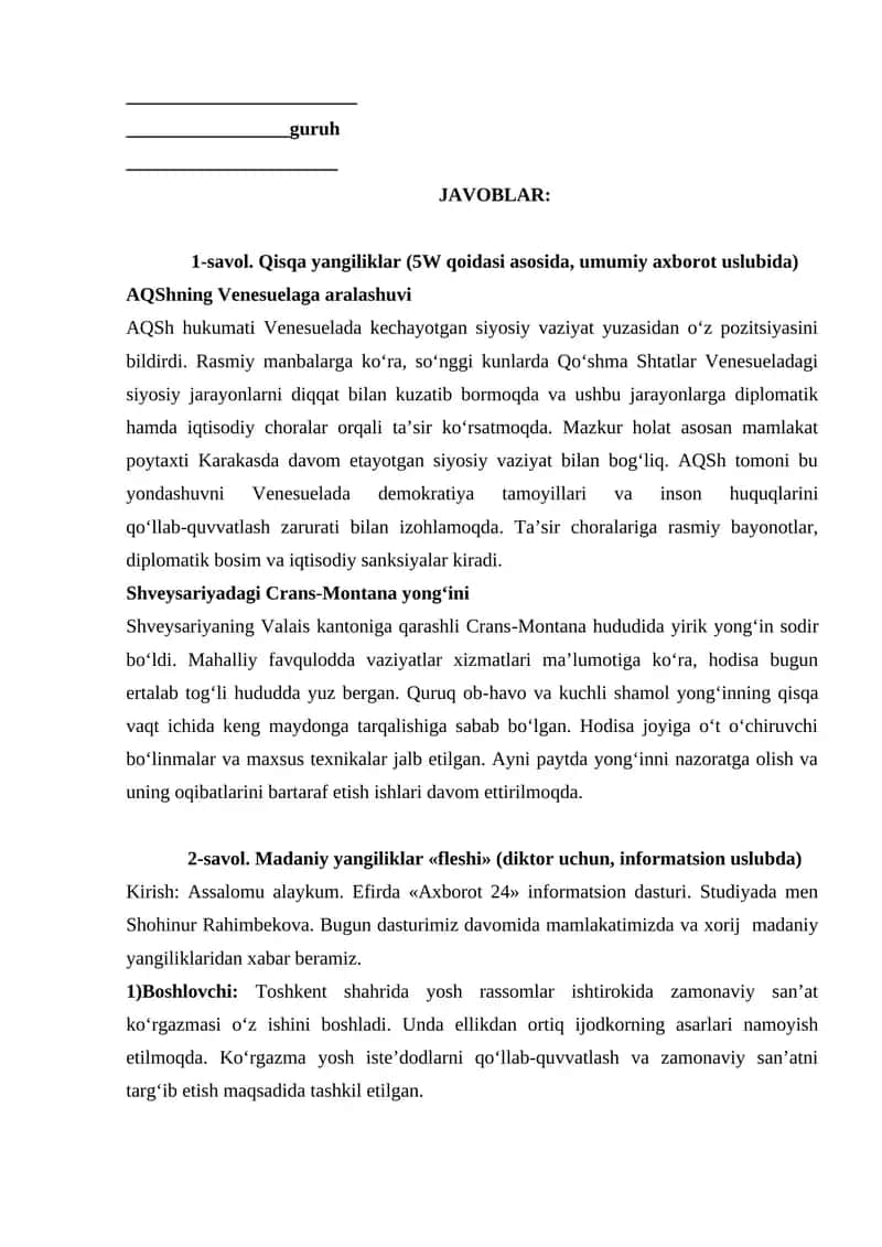 Jurnalist nutqi mustaqil ish