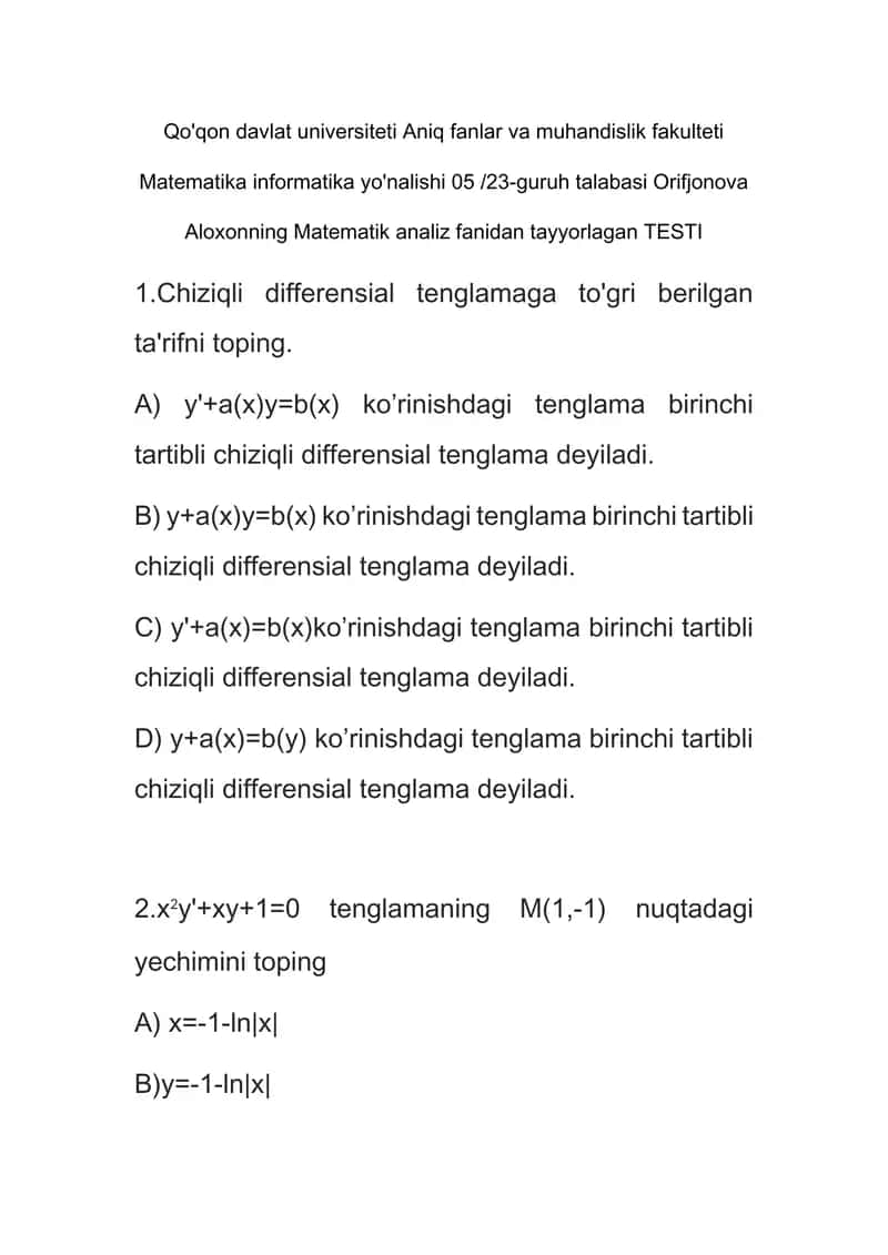 Chiziqli differensial tenglamalar