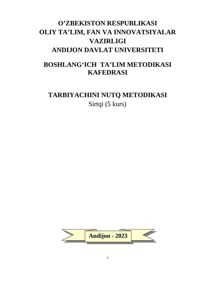 Tarbiyachini Nutq Metodikasi