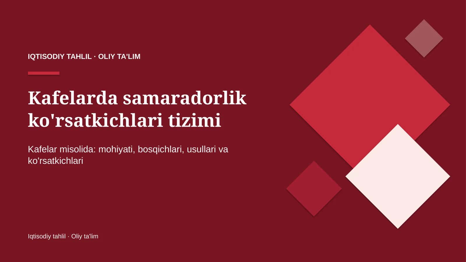 Kafelarda samaradorlik ko'rsatkichlari tizimi
