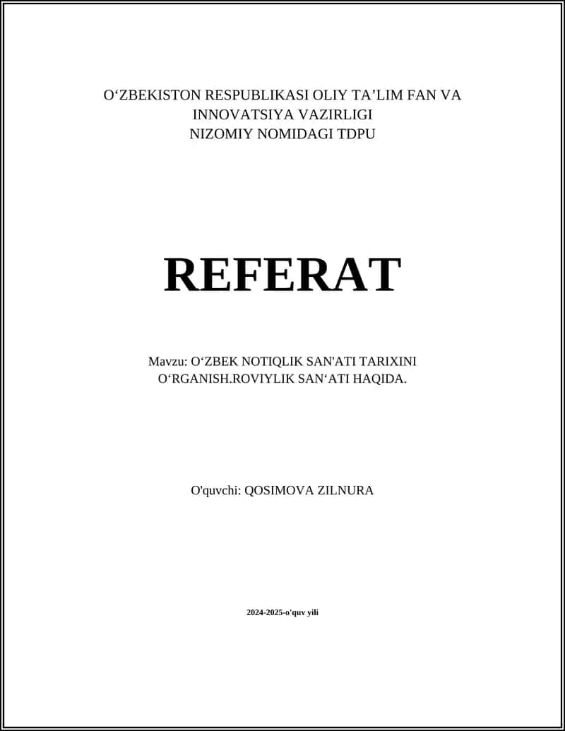 O‘ZBEK NOTIQLIK SAN'ATI TARIXINI O‘RGANISH.ROVIYLIK SAN‘ATI HAQIDA