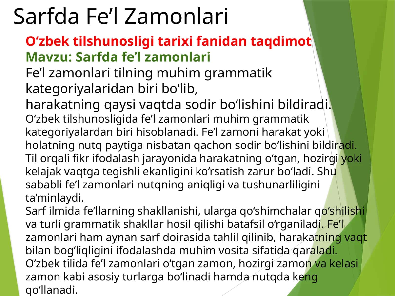 Sarfda fe’l zamonlari