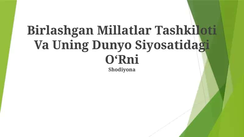 Birlashgan Millatlar Tashkiloti Va Uning Dunyo Siyosatidagi OʻRni