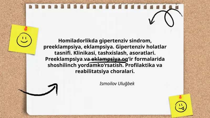 Homiladorlikda gipertenziv sindrom, preeklampsiya, eklampsiya