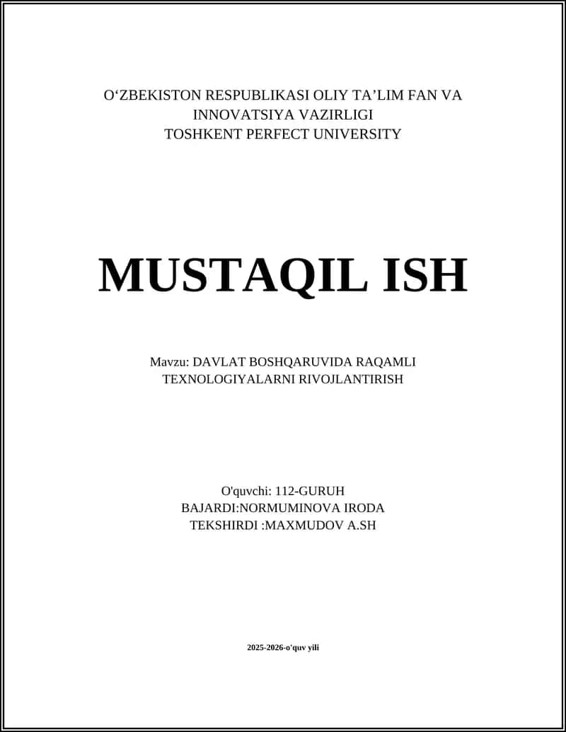 DAVLAT BOSHQARUVIDA RAQAMLI TEXNOLOGIYALARNI RIVOJLANTIRISH