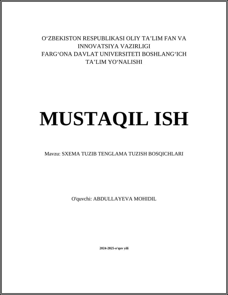 SXEMA TUZIB TENGLAMA TUZISH BOSQICHLARI