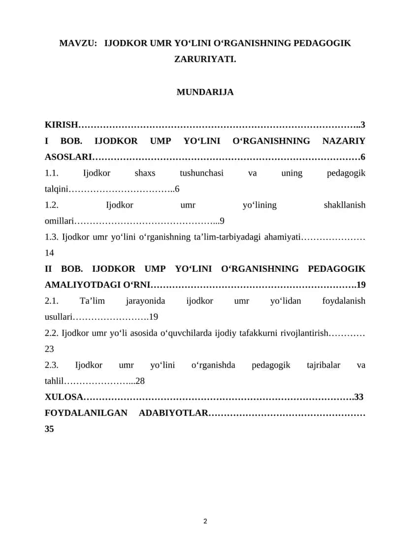 IJODKOR UMR YO‘LINI O‘RGANISHNING PEDAGOGIK ZARURIYATI
