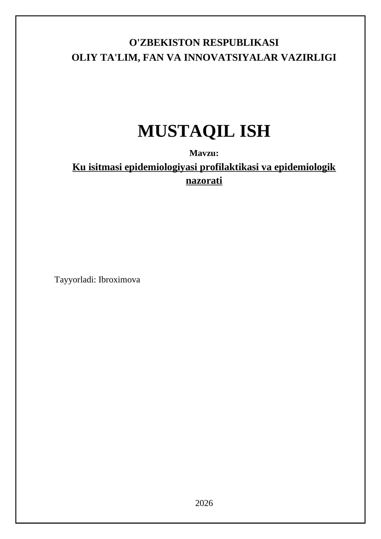 Ku isitmasi epidemiologiyasi profilaktikasi va epidemiologik nazorati