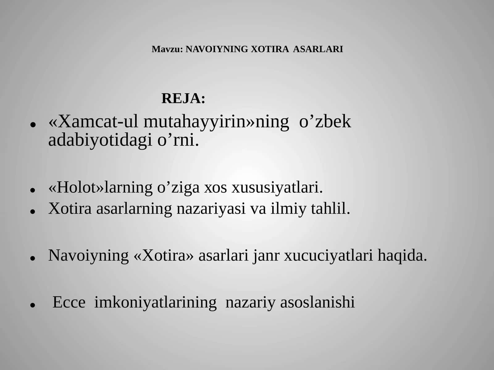NAVOIYNING XOTIRA ASARLARI