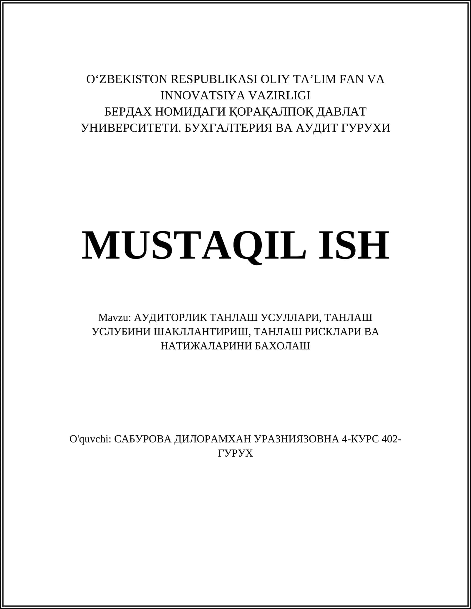Auditorlik Tanlash Usullari