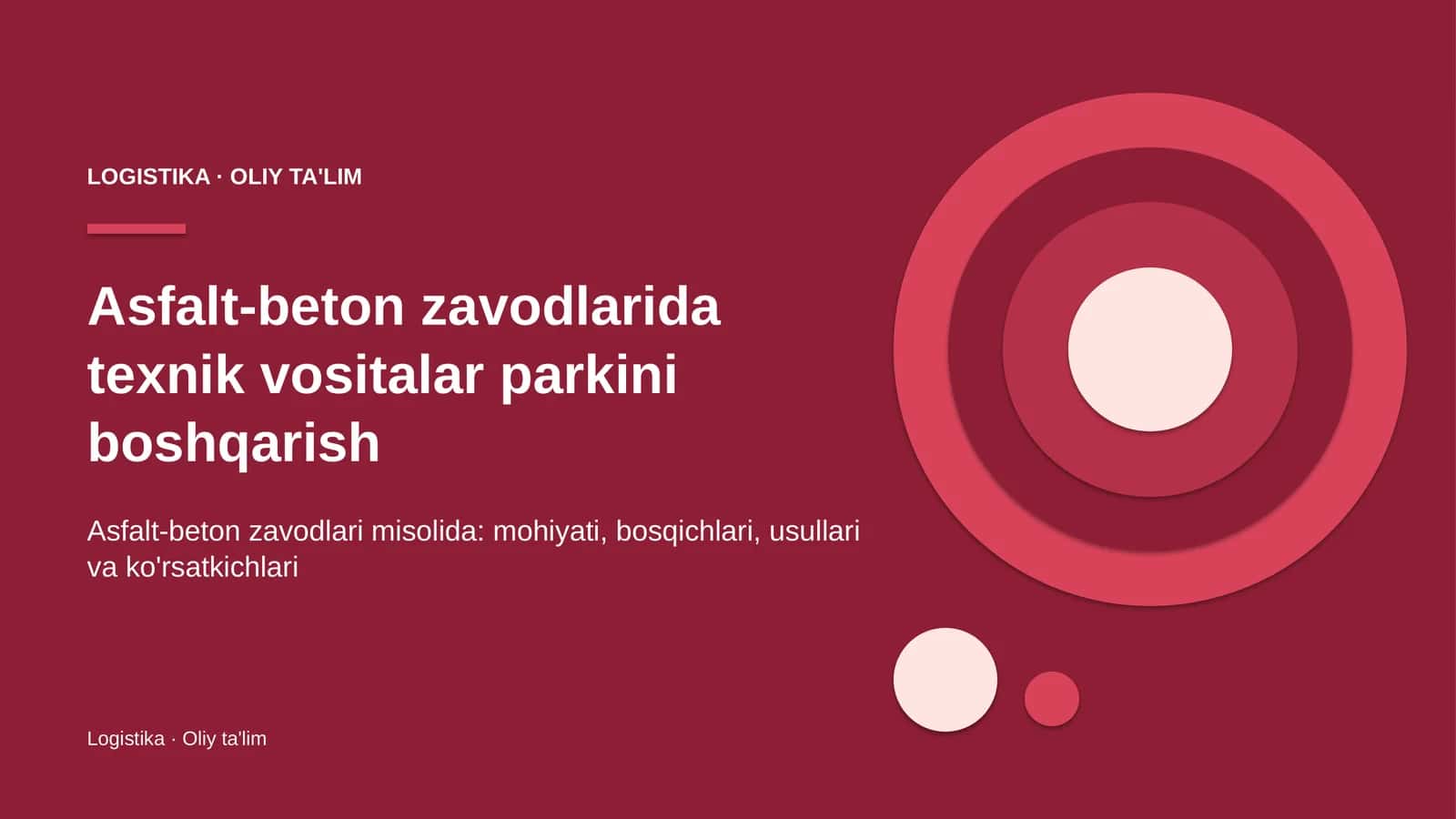 Asfalt-beton zavodlarida texnik vositalar parkini boshqarish