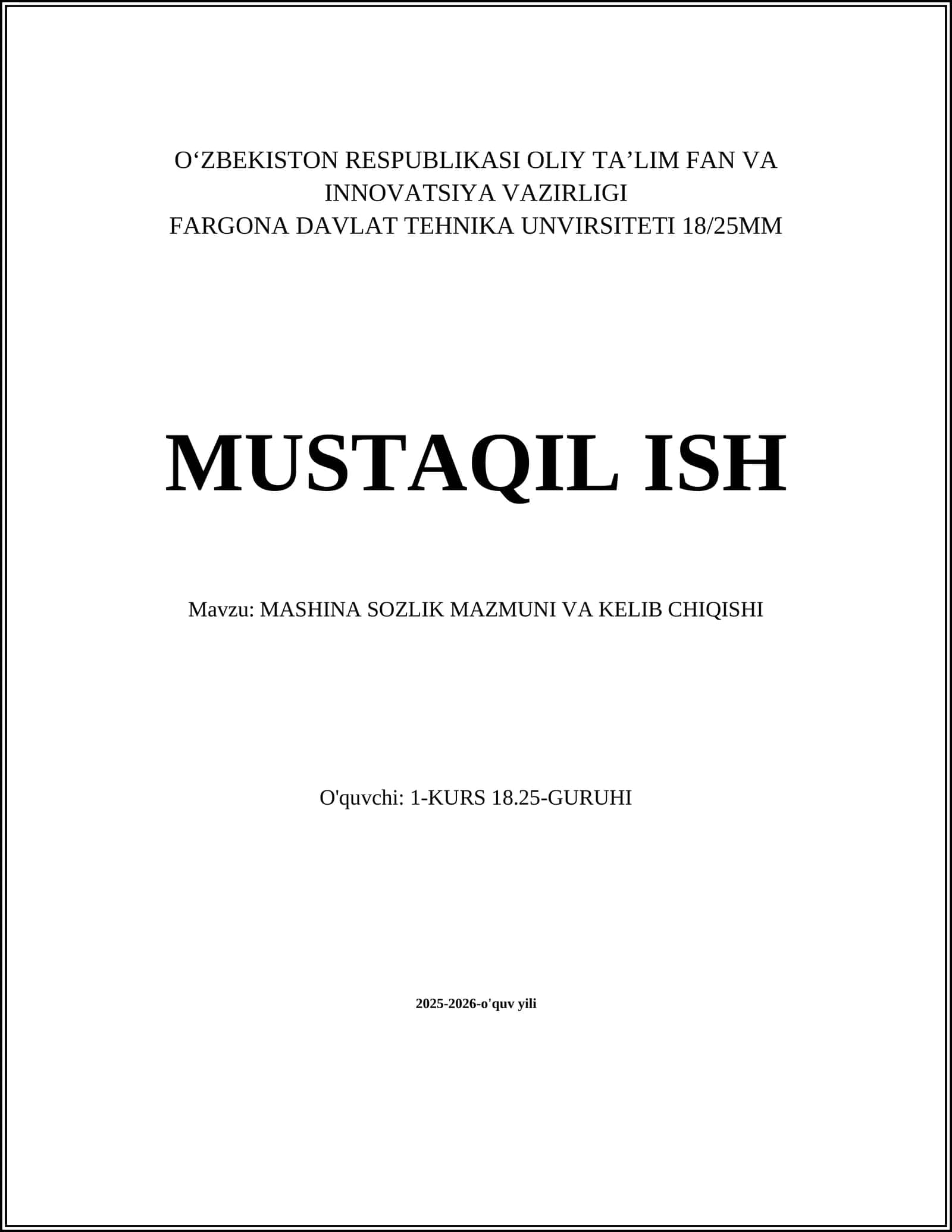 MASHINA SOZLIK MAZMUNI VA KELIB CHIQISHI