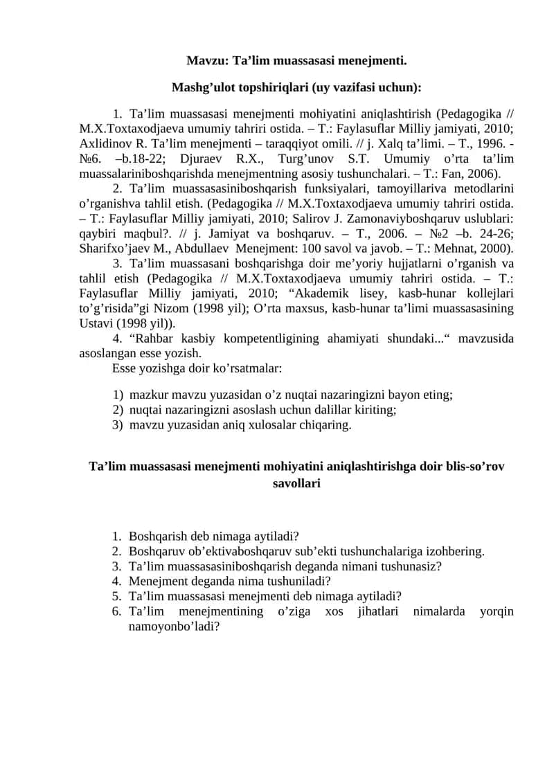 Tа’lim muаssаsаsi mеnеjmеnti