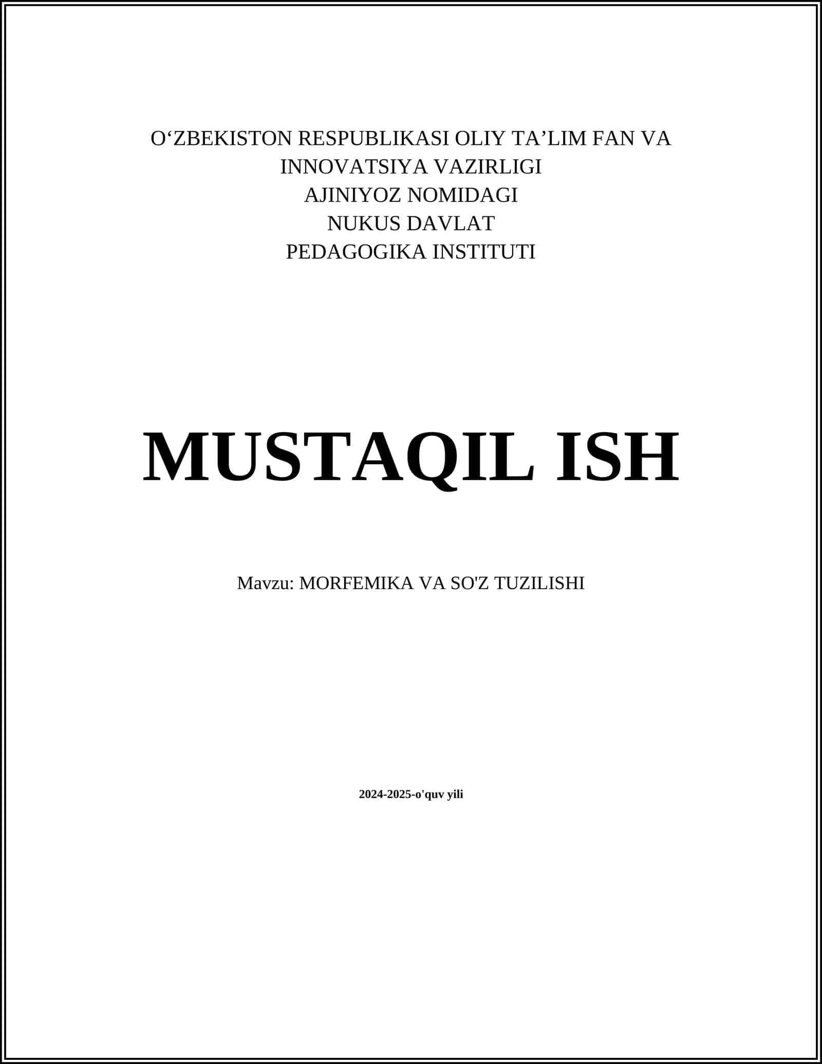 MORFEMIKA VA SO'Z TUZILISHI