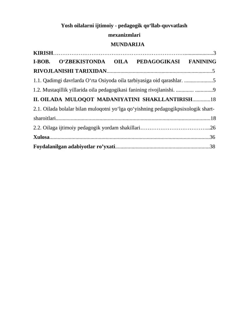 Yosh oilalarni ijtimoiy - pedagogik qoʻllab-quvvatlash mexanizmlari