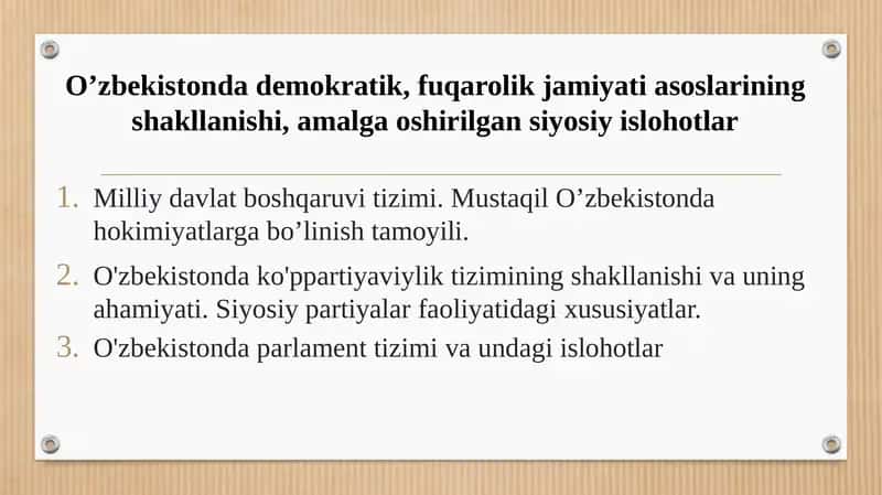 O’zbekiston Respublikasi o’liydavlathokimiyati tizimi
