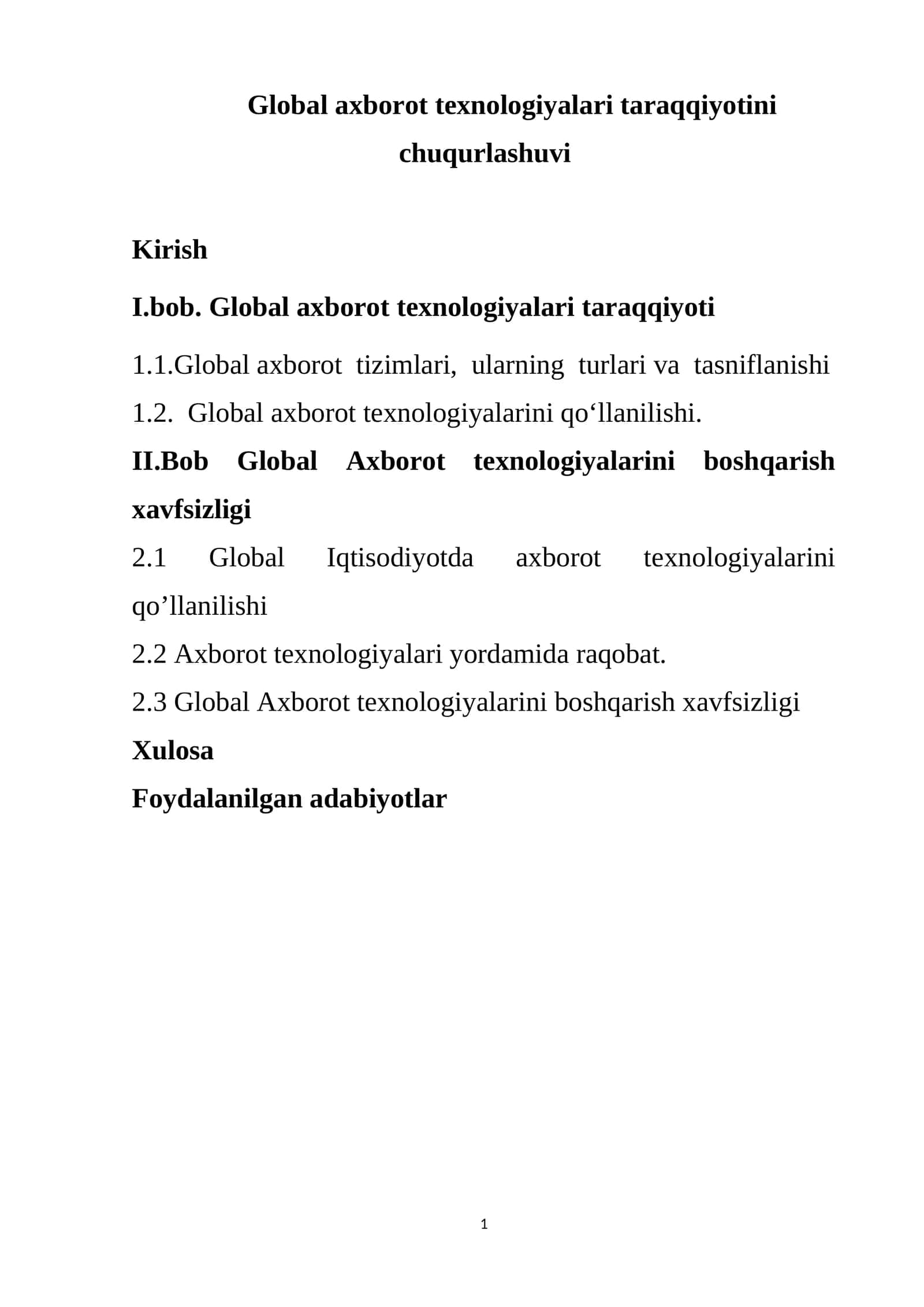 Global axborot texnologiyalari taraqqiyotini chuqurlashuvi