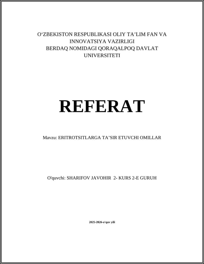 ERITROTSITLARGA TA’SIR ETUVCHI OMILLAR