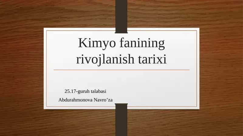 Kimyofanining rivojlanishi tarixi