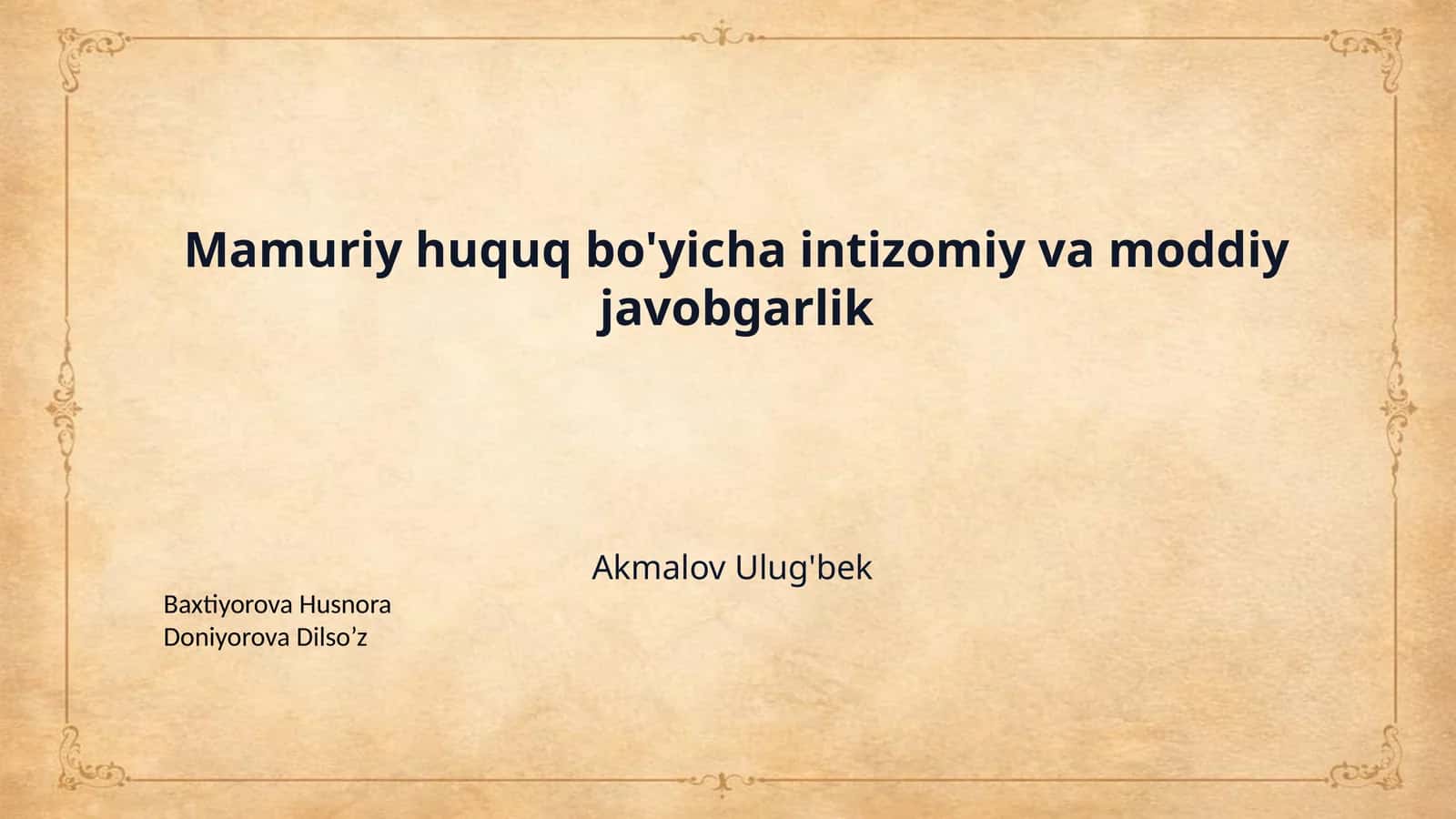 Mamuriy huquq bo'yicha intizomiy va moddiy javobgarlik
