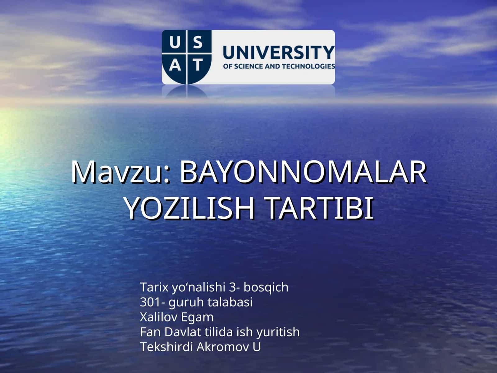 BAYONNOMALAR YOZILISH TARTIBI
