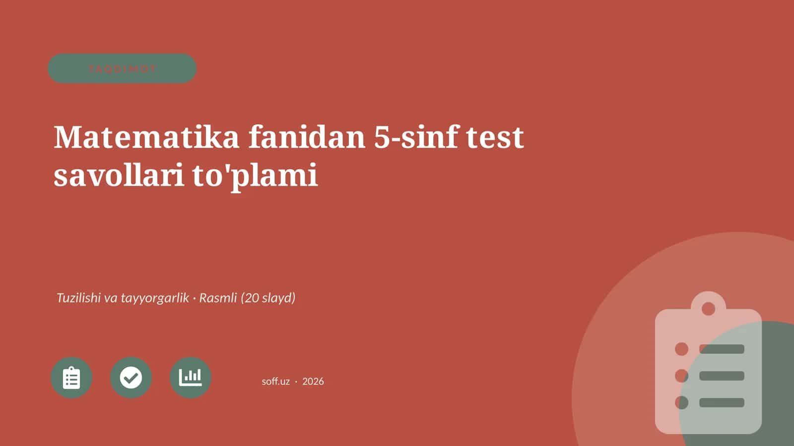 Matematika fanidan 5-sinf test savollari to'plami