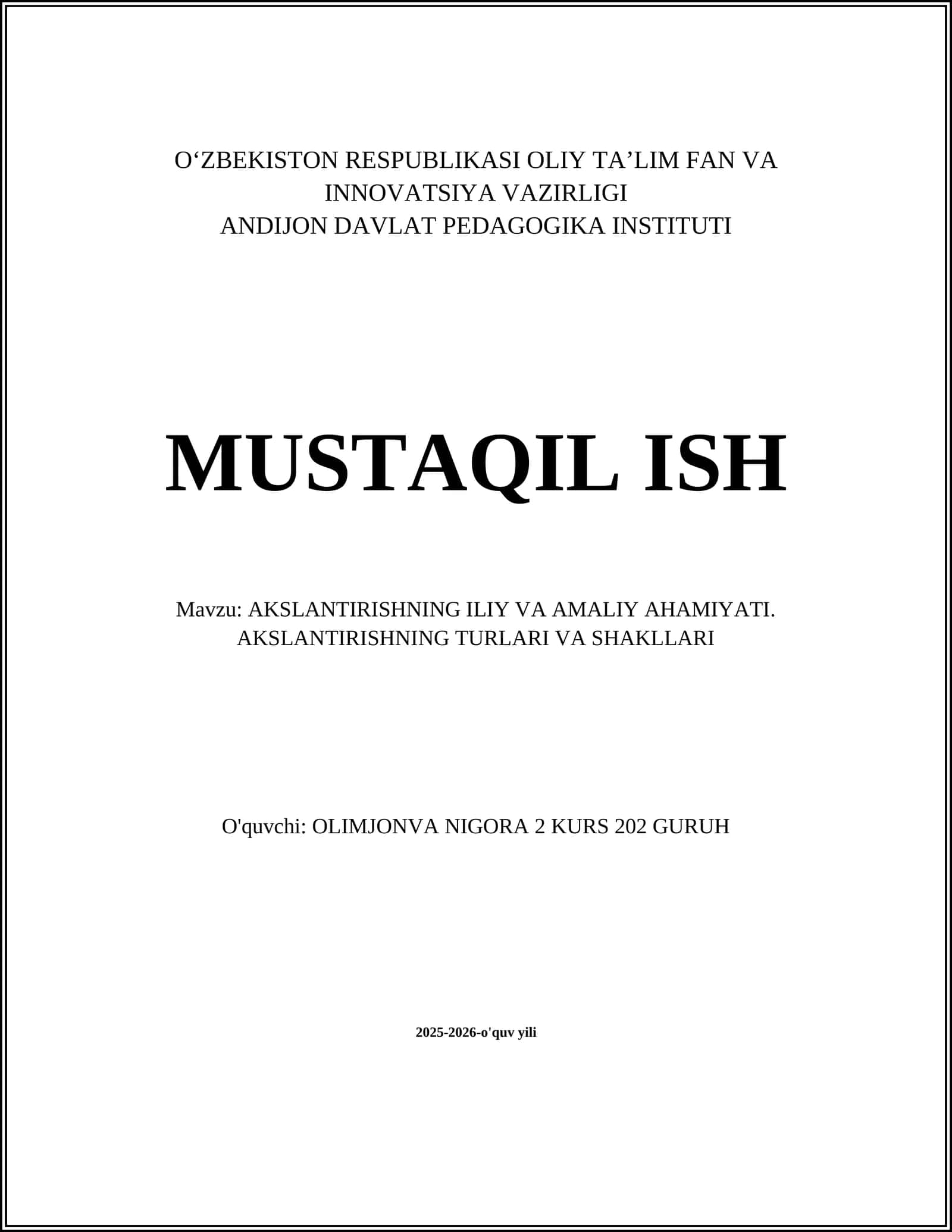 AKSLANTIRISHNING ILIY VA AMALIY AHAMIYATI. AKSLANTIRISHNING TURLARI VA SHAKLLARI