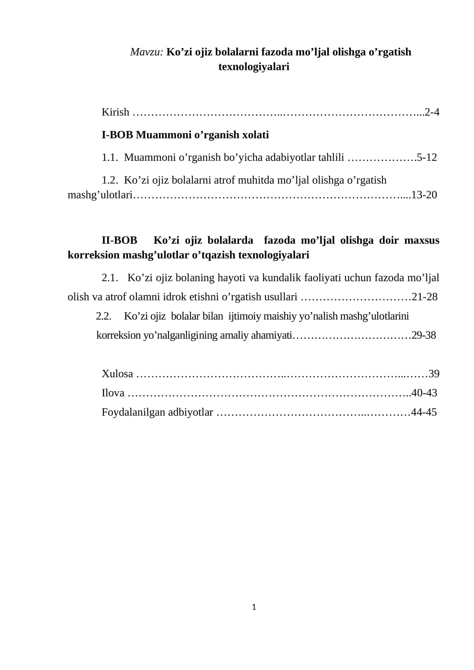 Ko’zi ojiz bolalarni fazoda mo’ljal olishga o’rgatish texnologiyalari