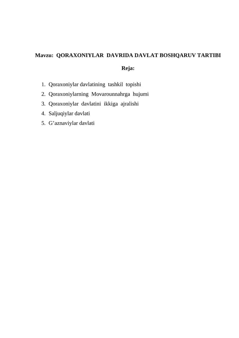 QORAXONIYLAR DAVRIDA DAVLAT BOSHQARUV TARTIBI