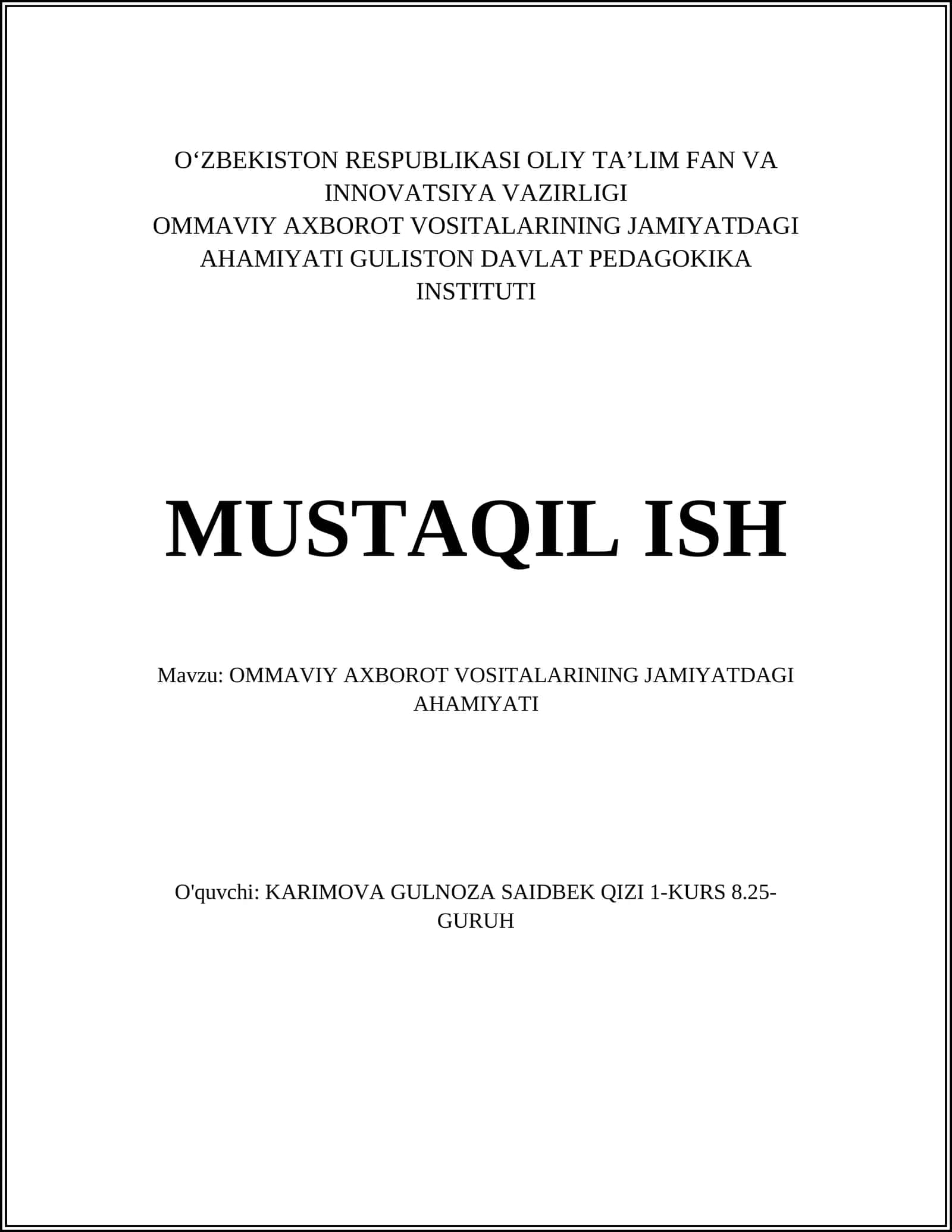 OMMAVIY AXBOROT VOSITALARINING JAMIYATDAGI AHAMIYATI