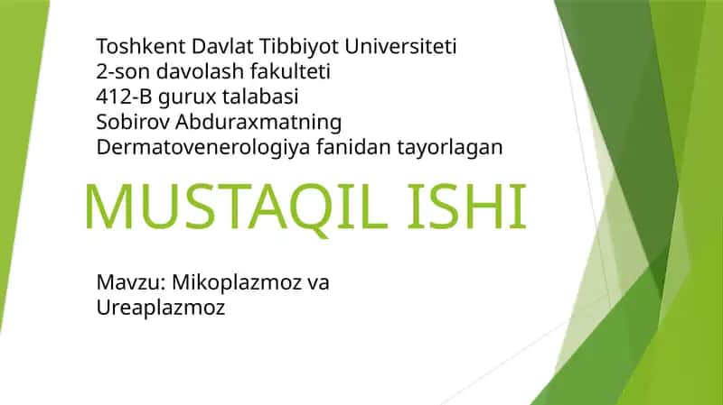 Dermatovenerologiya fanidan tayorlagan