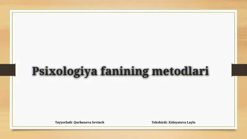 Psixologiya fanining metodlari