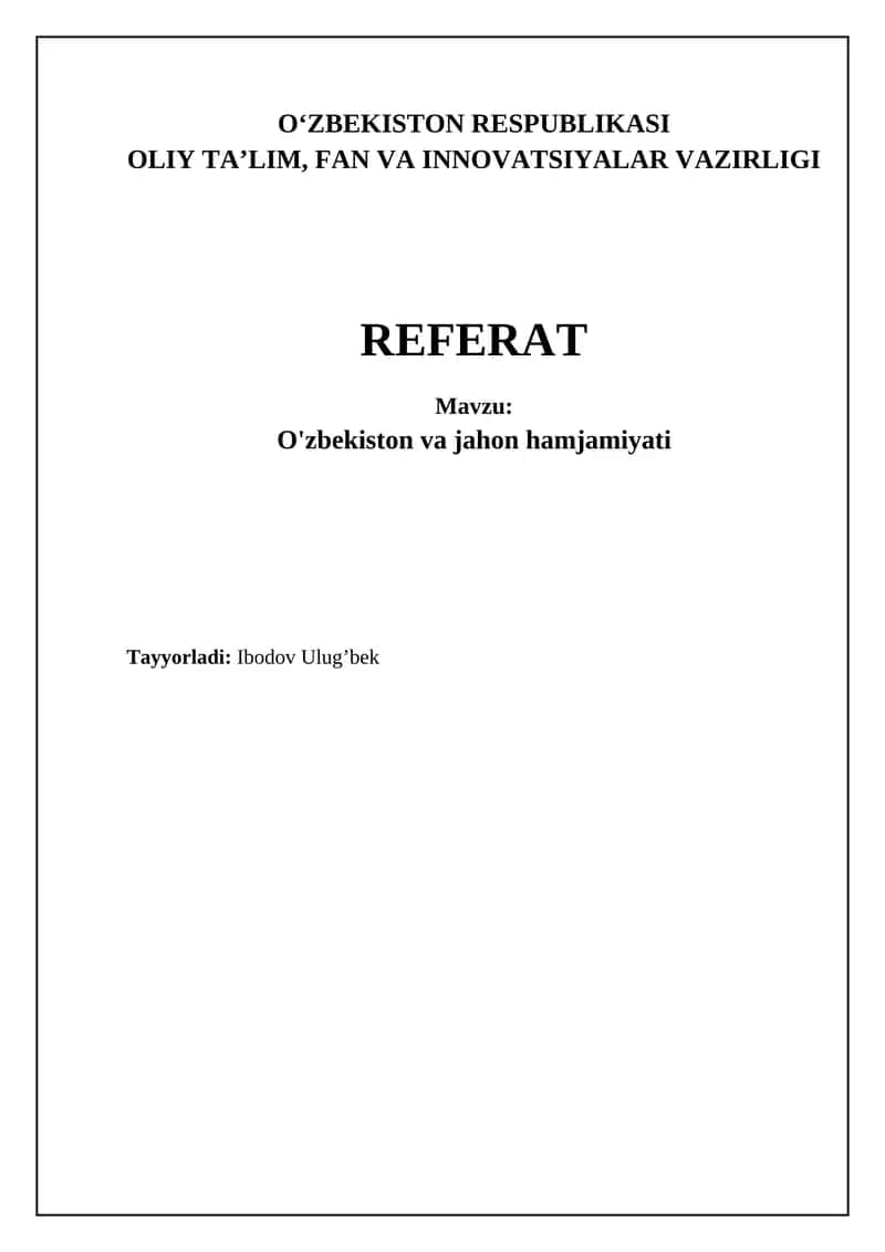 O'zbekiston va jahon hamjamiyati
