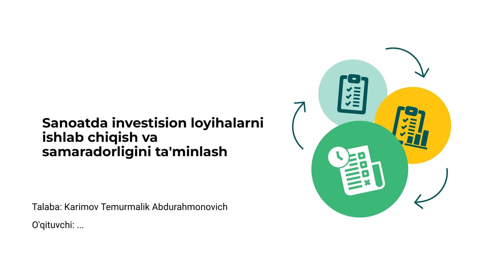 Sanoatda investitsiya loyihalarining asosiy maqsadlari